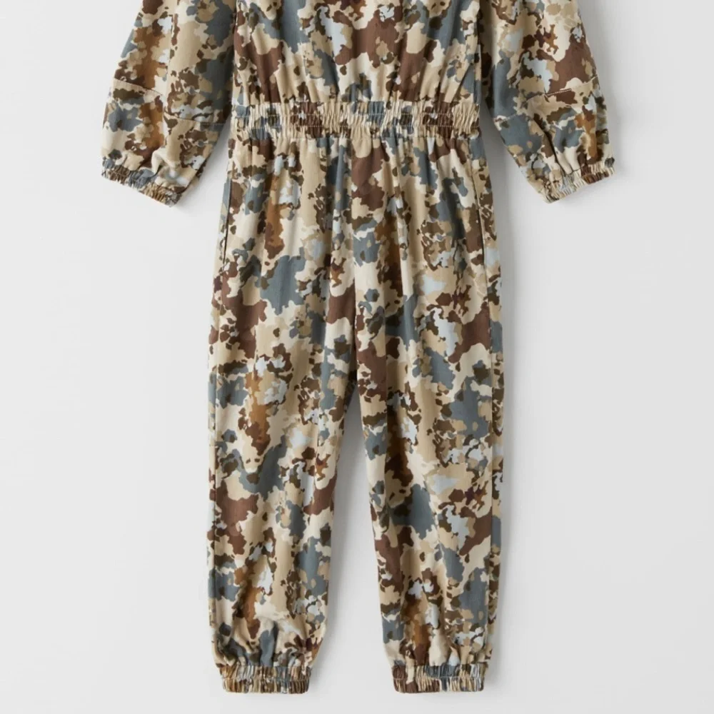 ZARA Kids Printed Fine-Waled Corduroy Jumpsuit